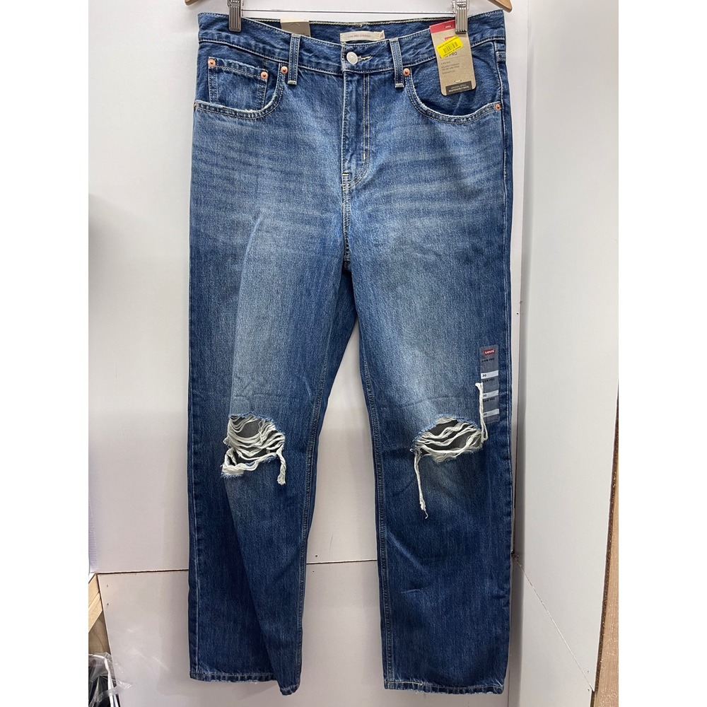 Levis Low Pro Straight Jeans Womens 30 Medium Wash Distressed Denim NWT